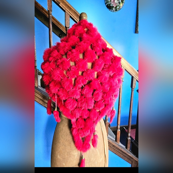 Vibrant Red Rabbit Shawl. - Picture 2 of 5